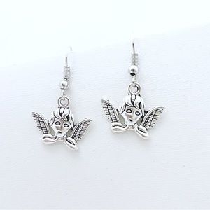 Earrings Christian Catholic Angel Boho Religious Minimalist Silver Tone Kawaii